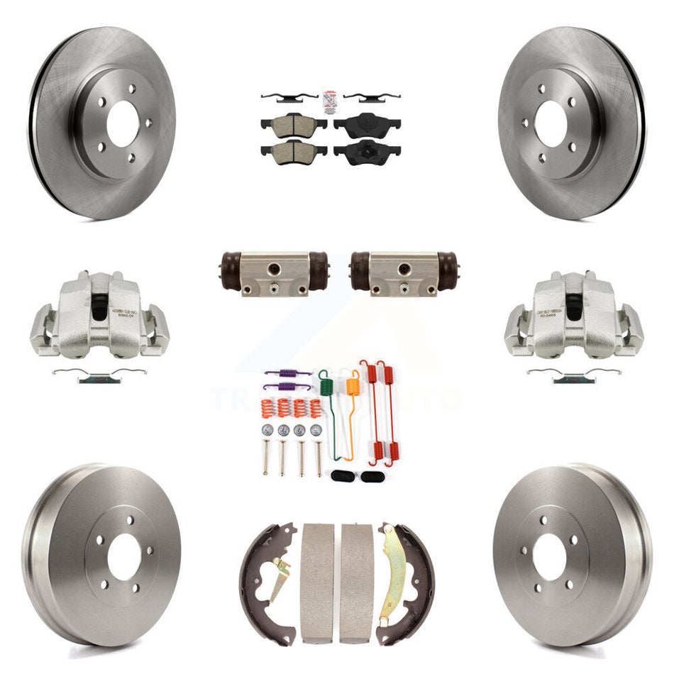 Front Rear Disc Brake Caliper Rotors Drums Semi-Metallic Pads Shoes Wheel Cylinders And Hardware Kit (11Pc) For Ford Escape Mercury Mariner Mazda Tribute KC8-101733N