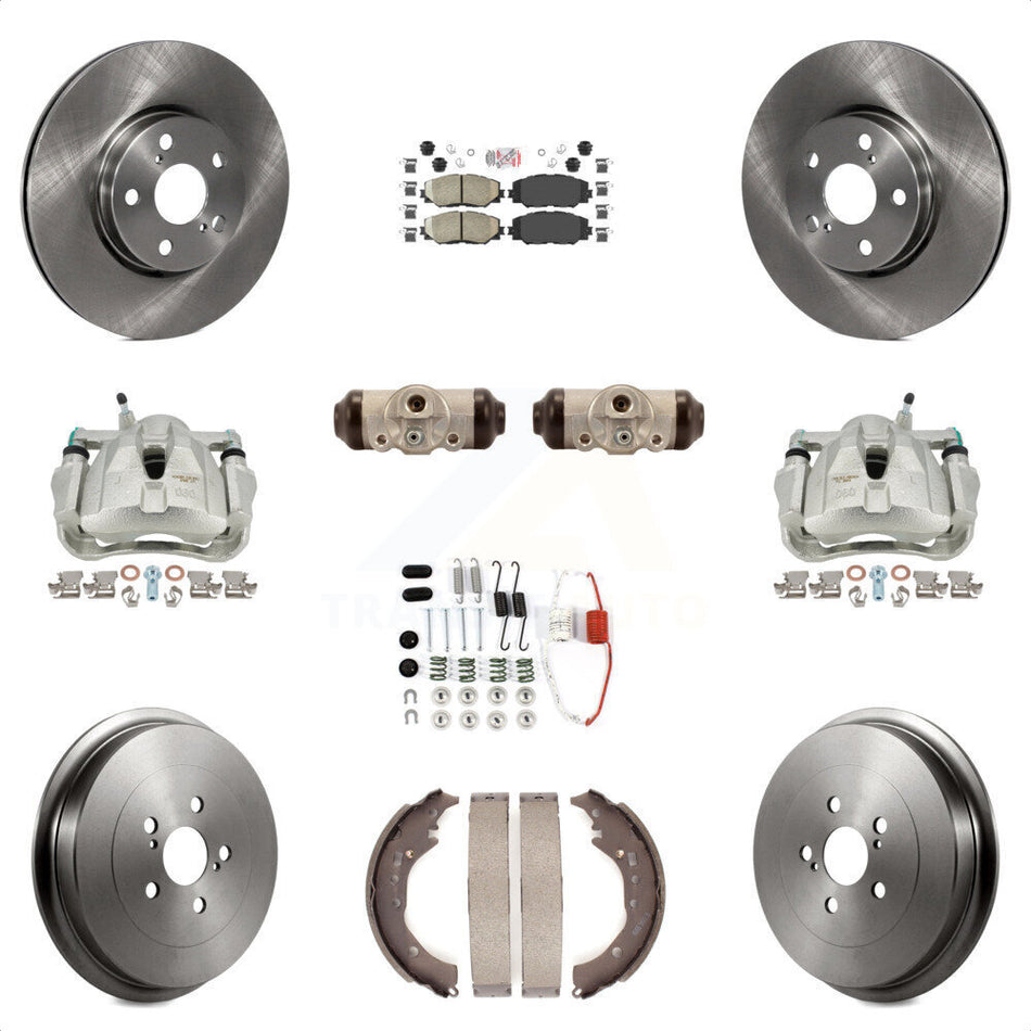 Front Rear Disc Brake Caliper Rotors Drums Ceramic Pads Shoes Wheel Cylinders And Hardware Kit (11Pc) For 2009-2013 Toyota Corolla KC8-101734N by Transit Auto