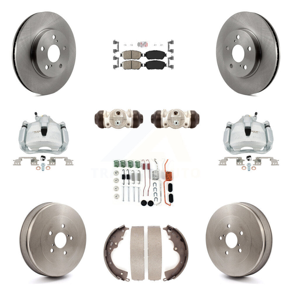 Front Rear Brake Caliper Rotors Drum Ceramic Pad Shoe Cylinder & Hardware Kit (11Pc) For KC8-101738N