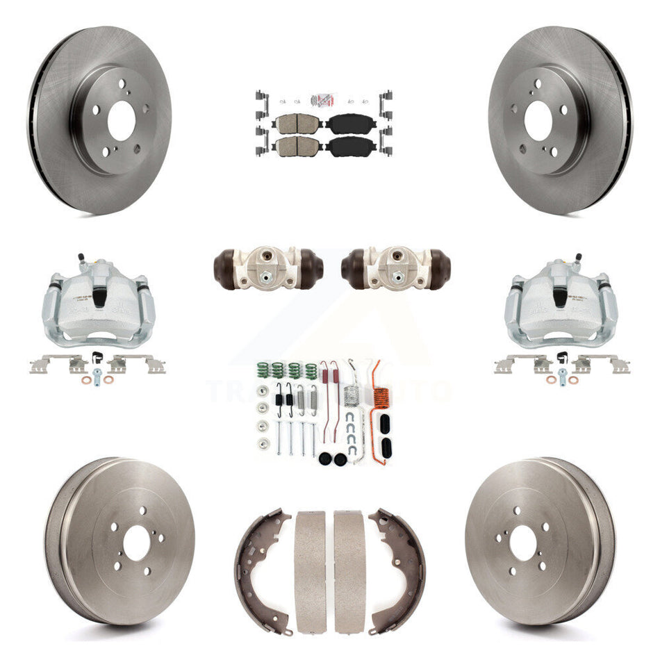Front Rear Brake Caliper Rotors Drum Ceramic Pad Shoe Cylinder & Hardware Kit (11Pc) For KC8-101738N