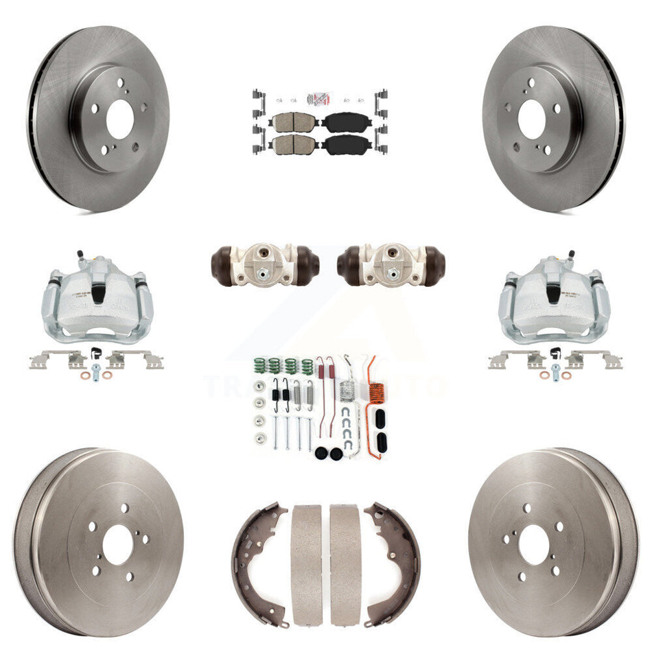 Front Rear Brake Caliper Rotors Drum Ceramic Pad Shoe Cylinder & Hardware Kit (11Pc) For KC8-101738N