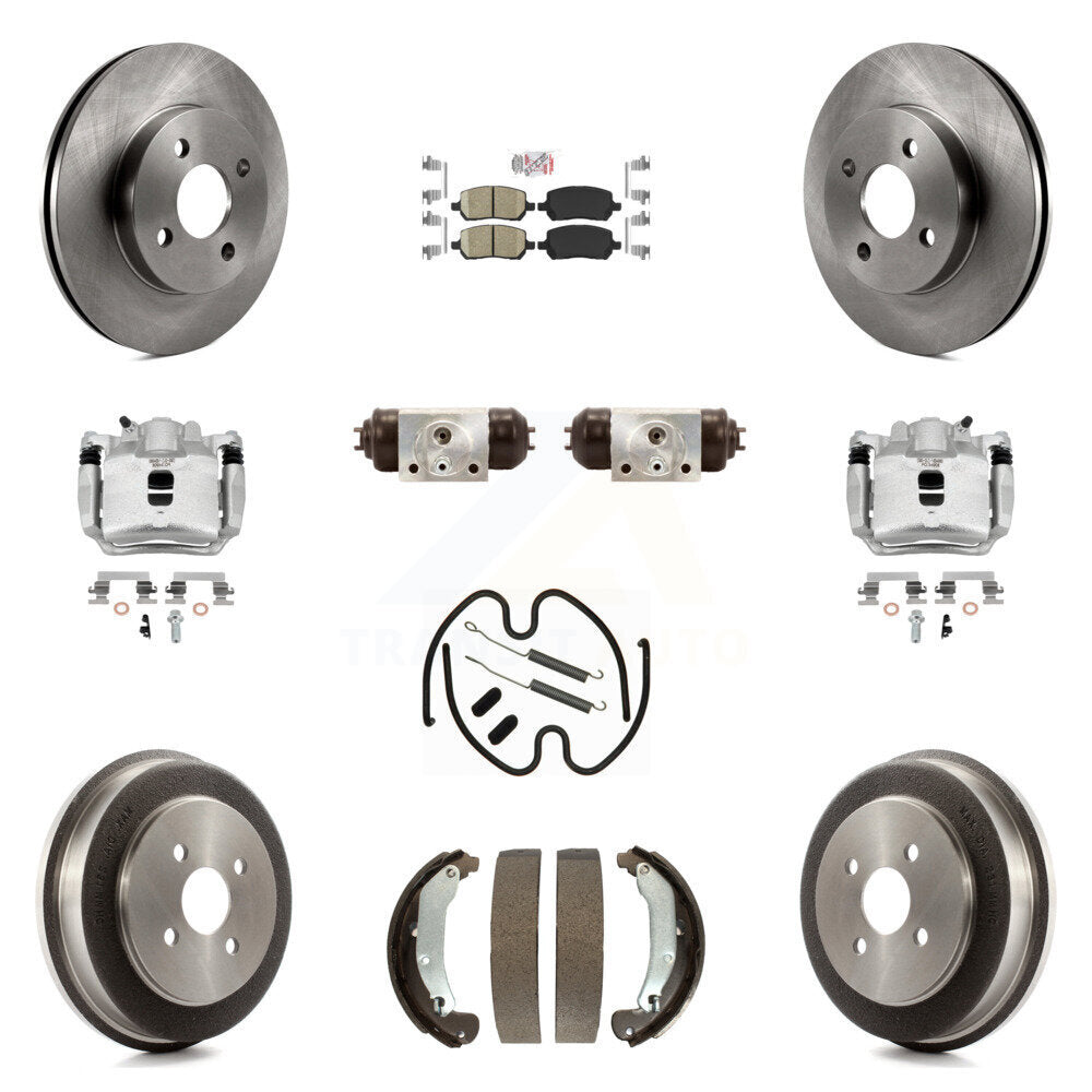 Front Rear Brake Caliper Rotors Drum Ceramic Pad Shoe Cylinder & Hardware Kit (11Pc) For KC8-101740N