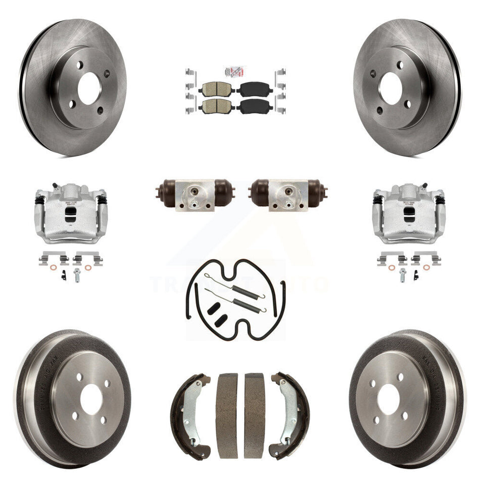 Front Rear Brake Caliper Rotors Drum Ceramic Pad Shoe Cylinder & Hardware Kit (11Pc) For KC8-101740N