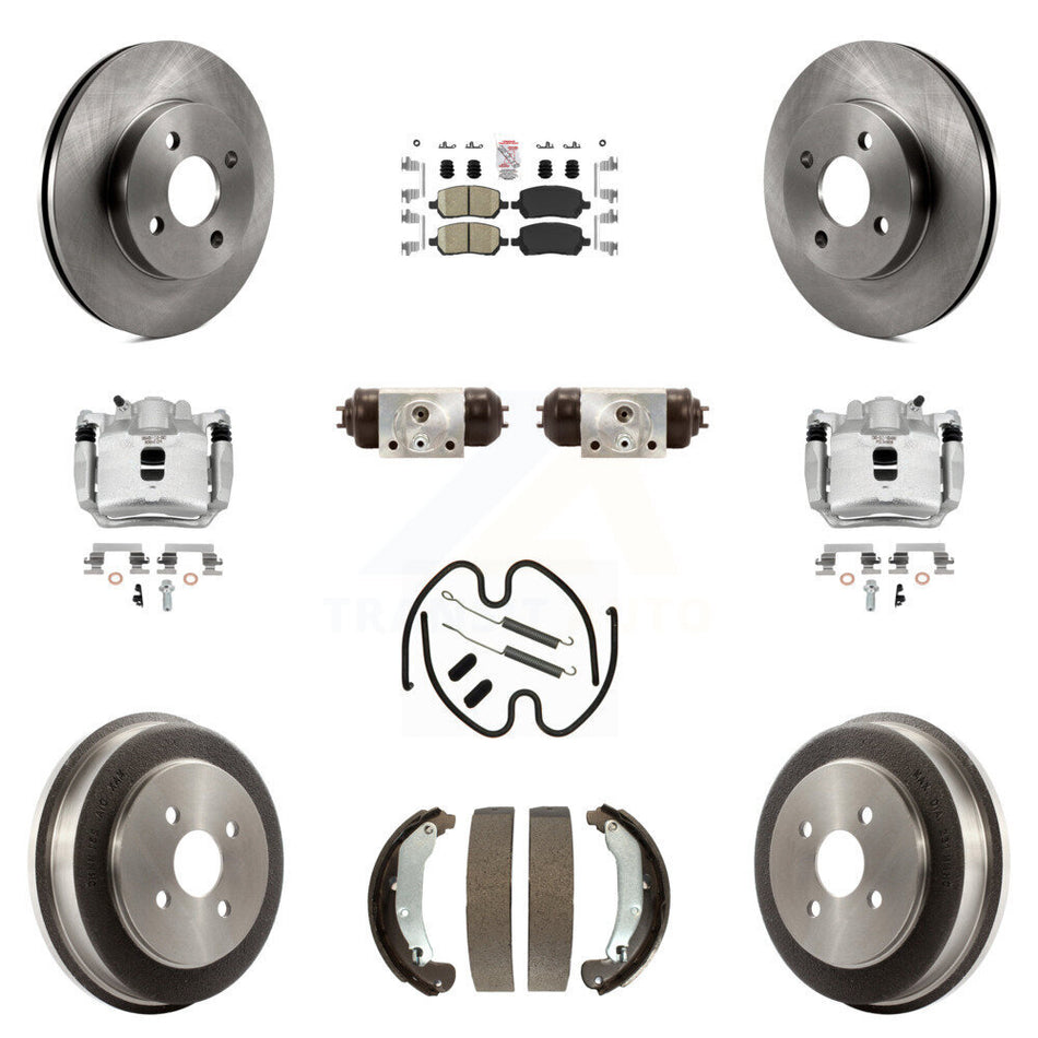 Front Rear Brake Caliper Rotors Drum Ceramic Pad Shoe Cylinder & Hardware Kit (11Pc) For KC8-101741N