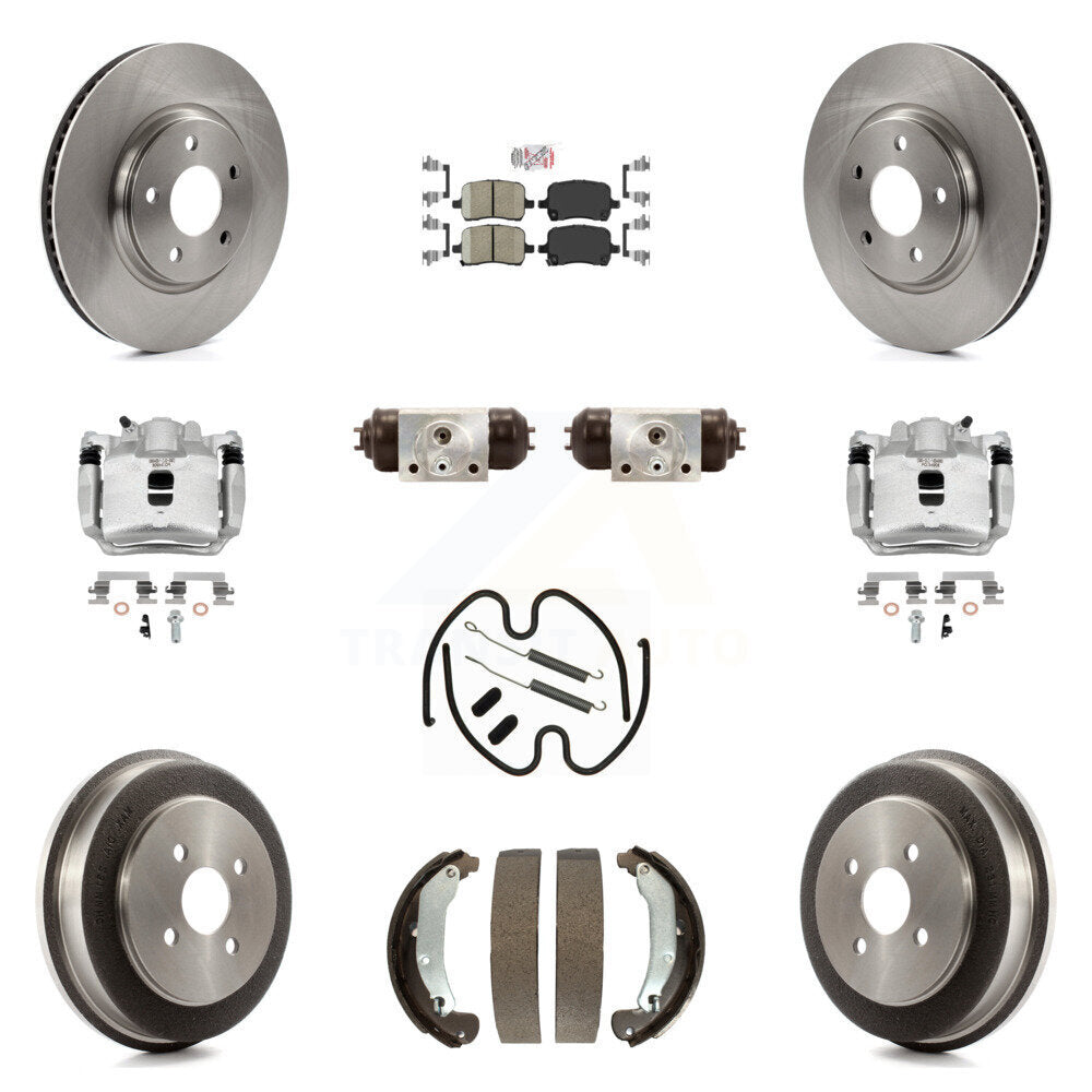 Front Rear Brake Caliper Rotors Drum Ceramic Pad Shoe Cylinder & Hardware Kit (11Pc) For KC8-101742N