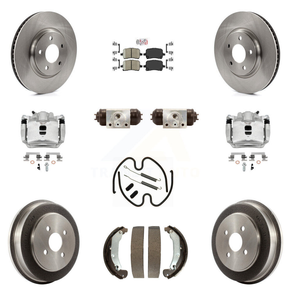 Front Rear Brake Caliper Rotors Drum Ceramic Pad Shoe Cylinder & Hardware Kit (11Pc) For KC8-101742N