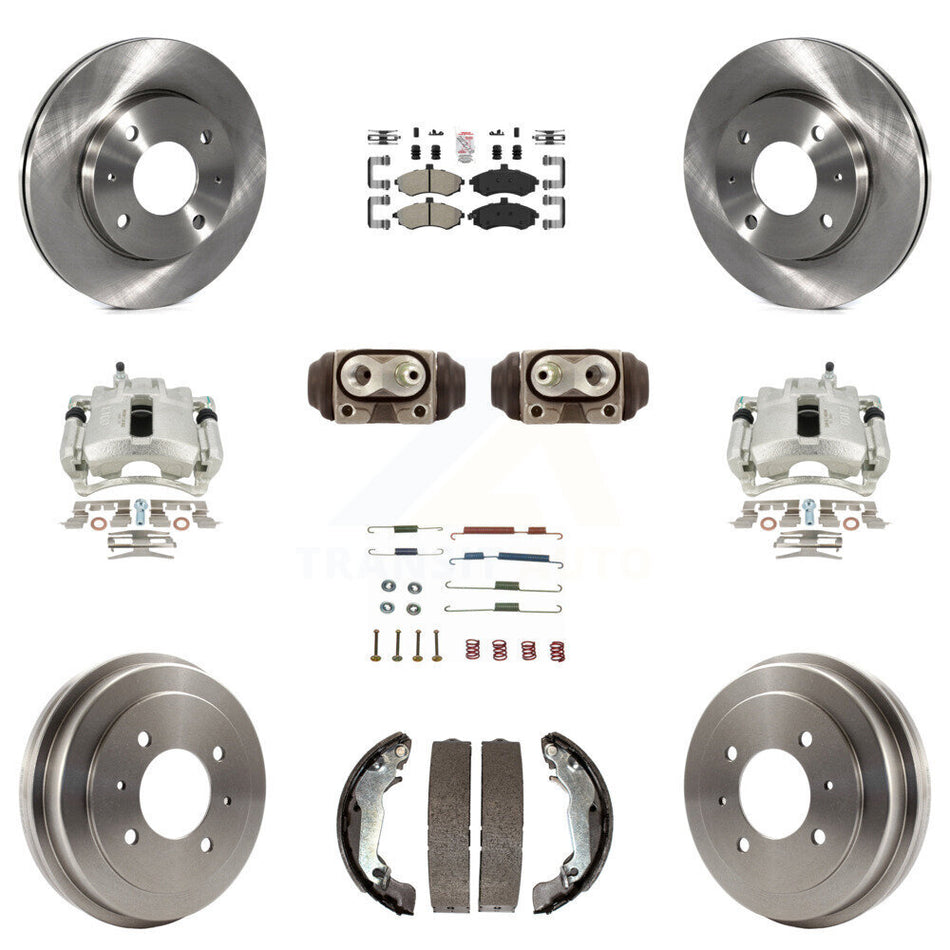 Front Rear Disc Brake Caliper Rotors Drums Semi-Metallic Pads Shoes Wheel Cylinders And Hardware Kit (11Pc) For Hyundai Elantra Drum rear brakes KC8-101743N