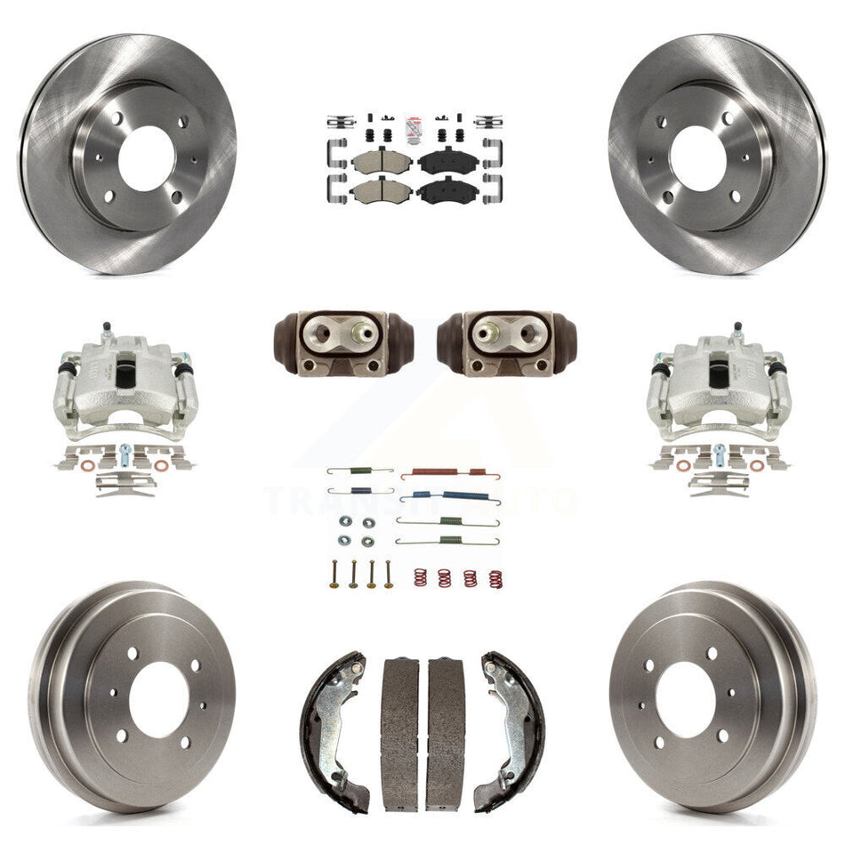 Front Rear Disc Brake Caliper Rotors Drums Semi-Metallic Pads Shoes Wheel Cylinders And Hardware Kit (11Pc) For Hyundai Elantra Drum rear brakes KC8-101743N