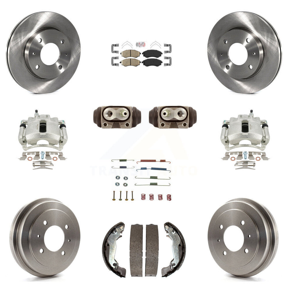 Front Rear Disc Brake Caliper Rotors Drums Ceramic Pads Shoes Wheel Cylinders And Hardware Kit (11Pc) For 2002 Hyundai Elantra Drum rear brakes To 10 31 01 KC8-101744N