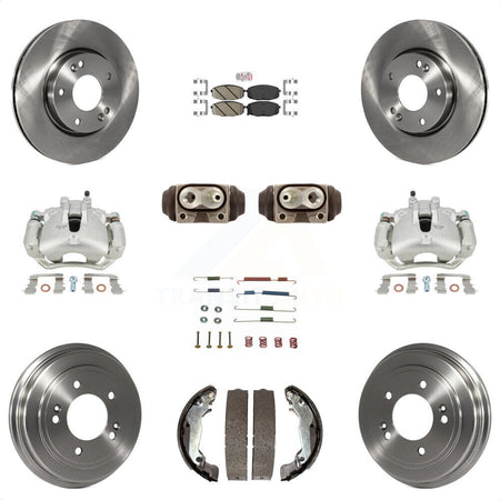 Front Rear Disc Brake Caliper Rotors Drums Ceramic Pads Shoes Wheel Cylinders And Hardware Kit (11Pc) For 2009 Hyundai Elantra Touring with Hatchback KC8-101747N by Transit Auto