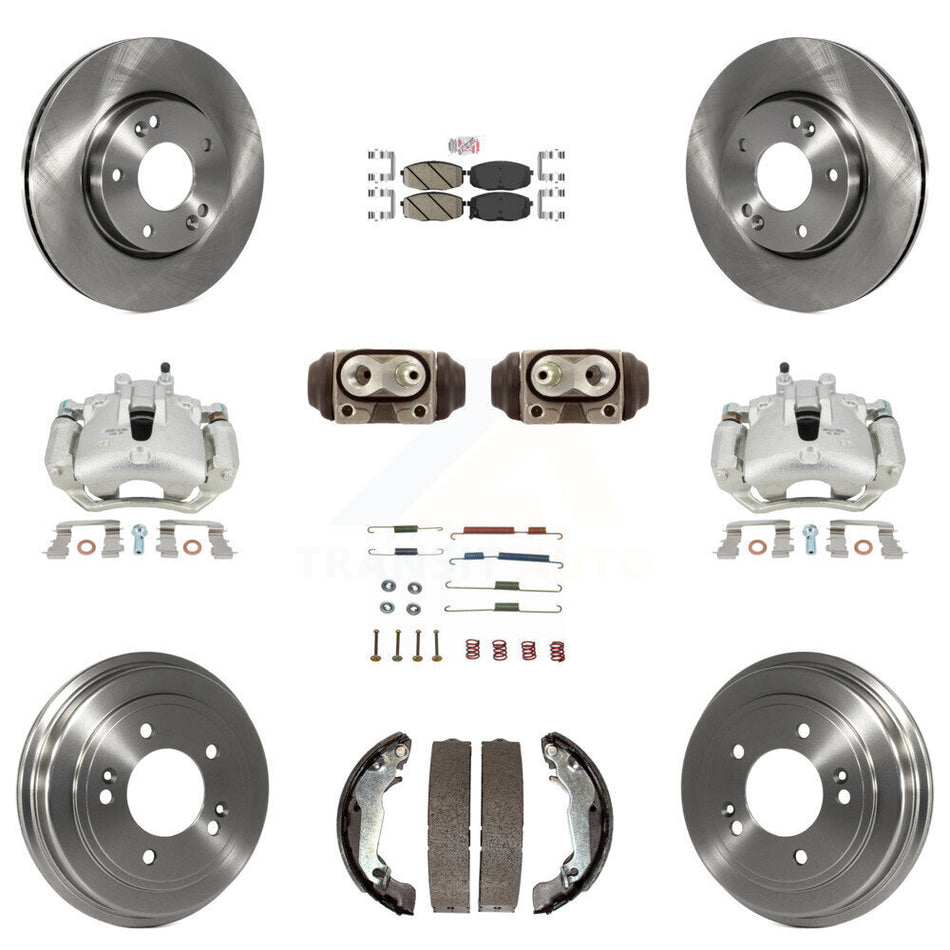 Front Rear Disc Brake Caliper Rotors Drums Ceramic Pads Shoes Wheel Cylinders And Hardware Kit (11Pc) For 2009 Hyundai Elantra Touring with Hatchback KC8-101747N