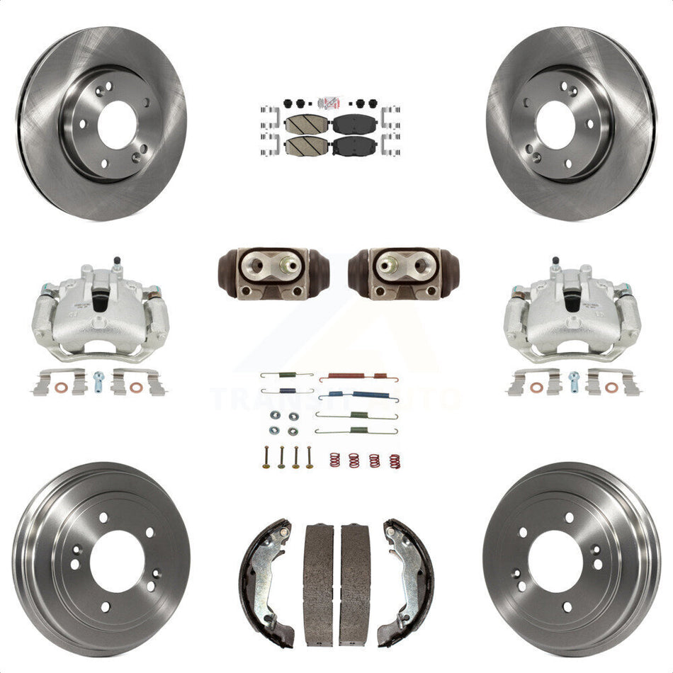 Front Rear Disc Brake Caliper Rotors Drums Ceramic Pads Shoes Wheel Cylinders And Hardware Kit (11Pc) For 2009 Hyundai Elantra Touring with Hatchback KC8-101748N by Transit Auto