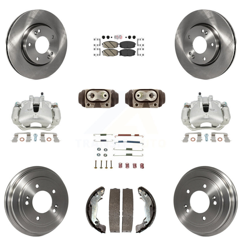 Front Rear Disc Brake Caliper Rotors Drums Ceramic Pads Shoes Wheel Cylinders And Hardware Kit (11Pc) For 2009 Hyundai Elantra Touring with Hatchback KC8-101748N