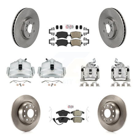 Front Rear Brake Caliper Rotors & Ameribrakes Pad Kit (10Pc) For 2012 Volkswagen CC 2.0L KC8-101871N