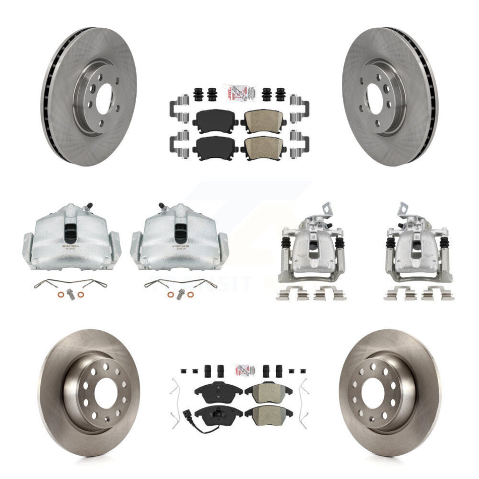 Front Rear Brake Caliper Rotors & Ameribrakes Pad Kit (10Pc) For 2012 Volkswagen CC 2.0L KC8-101872N