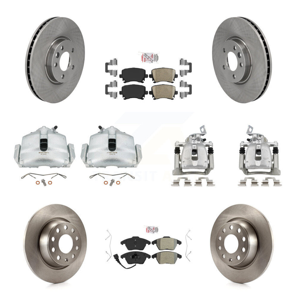 Front Rear Brake Caliper Rotors & Ameribrakes Pad Kit (10Pc) For 2012 Volkswagen CC 2.0L KC8-101873N