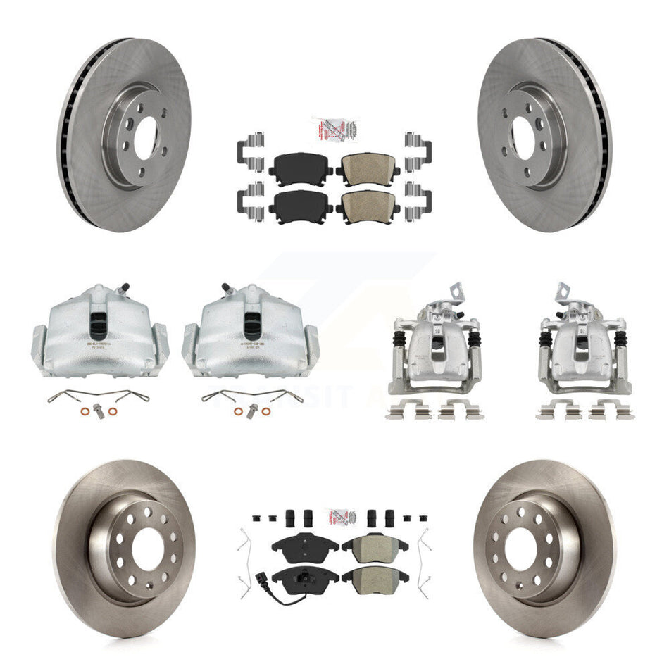 Front Rear Brake Caliper Rotors & Ameribrakes Pad Kit (10Pc) For 2012 Volkswagen CC 2.0L KC8-101874N