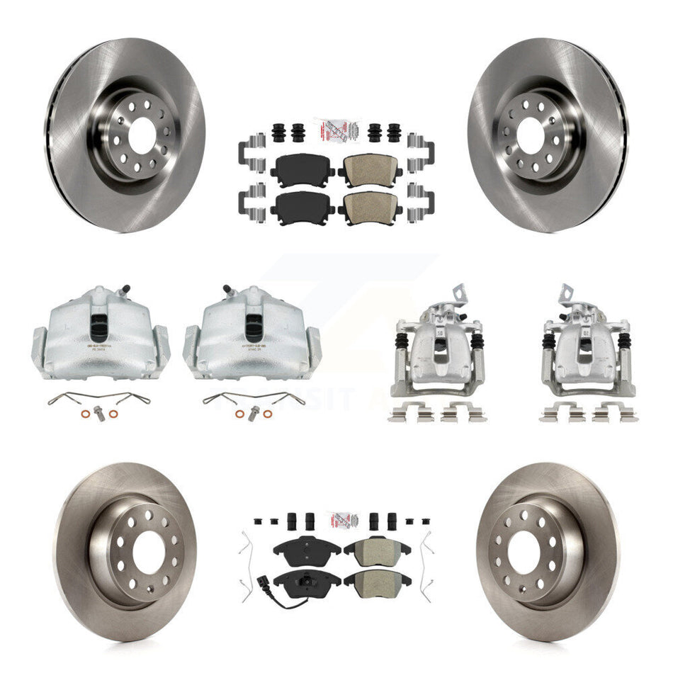Front Rear Brake Caliper Rotors & Ameribrakes Pad Kit (10Pc) For 2012 Volkswagen CC 2.0L KC8-101876N