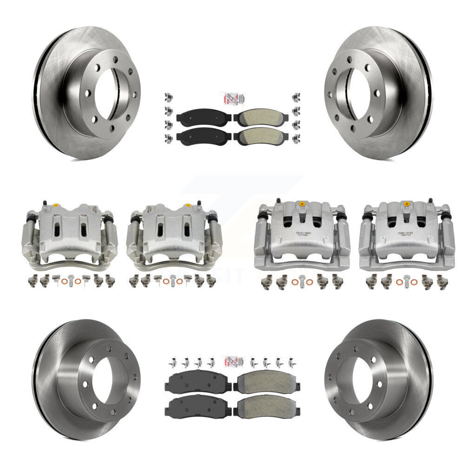 Front Rear Brake Caliper Rotors & Semi-Metallic Pad Kit (10Pc) For Ford F-250 Super Duty KC8-101895N