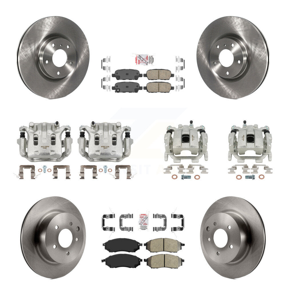 Front Rear Brake Caliper Rotors & Ameribrakes Pad Kit (10Pc) For 2008-2009 INFINITI EX35 KC8-101910N