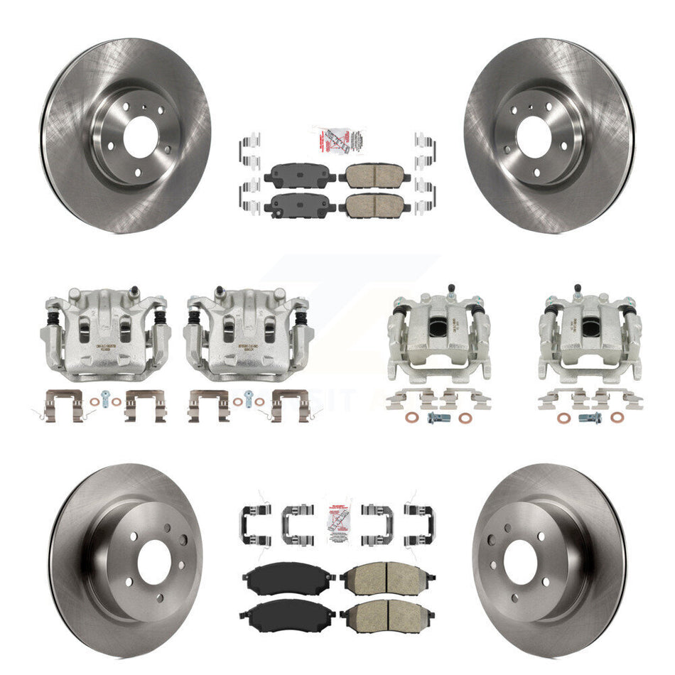 Front Rear Brake Caliper Rotors & Ameribrakes Pad Kit (10Pc) For 2008-2009 INFINITI EX35 KC8-101910N