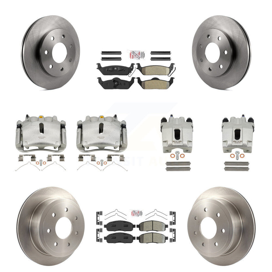 Front Rear Disc Brake Caliper Rotors And Semi-Metallic Pads Kit (10Pc) For Ford F-150 Lincoln Mark LT 4WD KC8-101923N