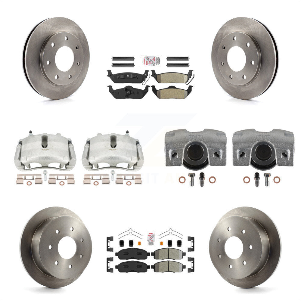 Front Rear Disc Brake Caliper Rotors And Semi-Metallic Pads Kit (10Pc) For 2004 Ford F-150 4WD With 7 Lug Wheels 11th Digit Of Vin Is C KC8-101930N by Transit Auto