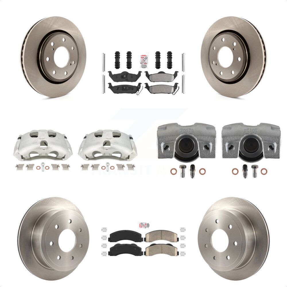 Front Rear Disc Brake Caliper Rotors And PADSMATERIAL Pads Kit (10Pc) For 2010-2011 Ford F-150 With 7 Lug Wheels KC8-101956N by Transit Auto