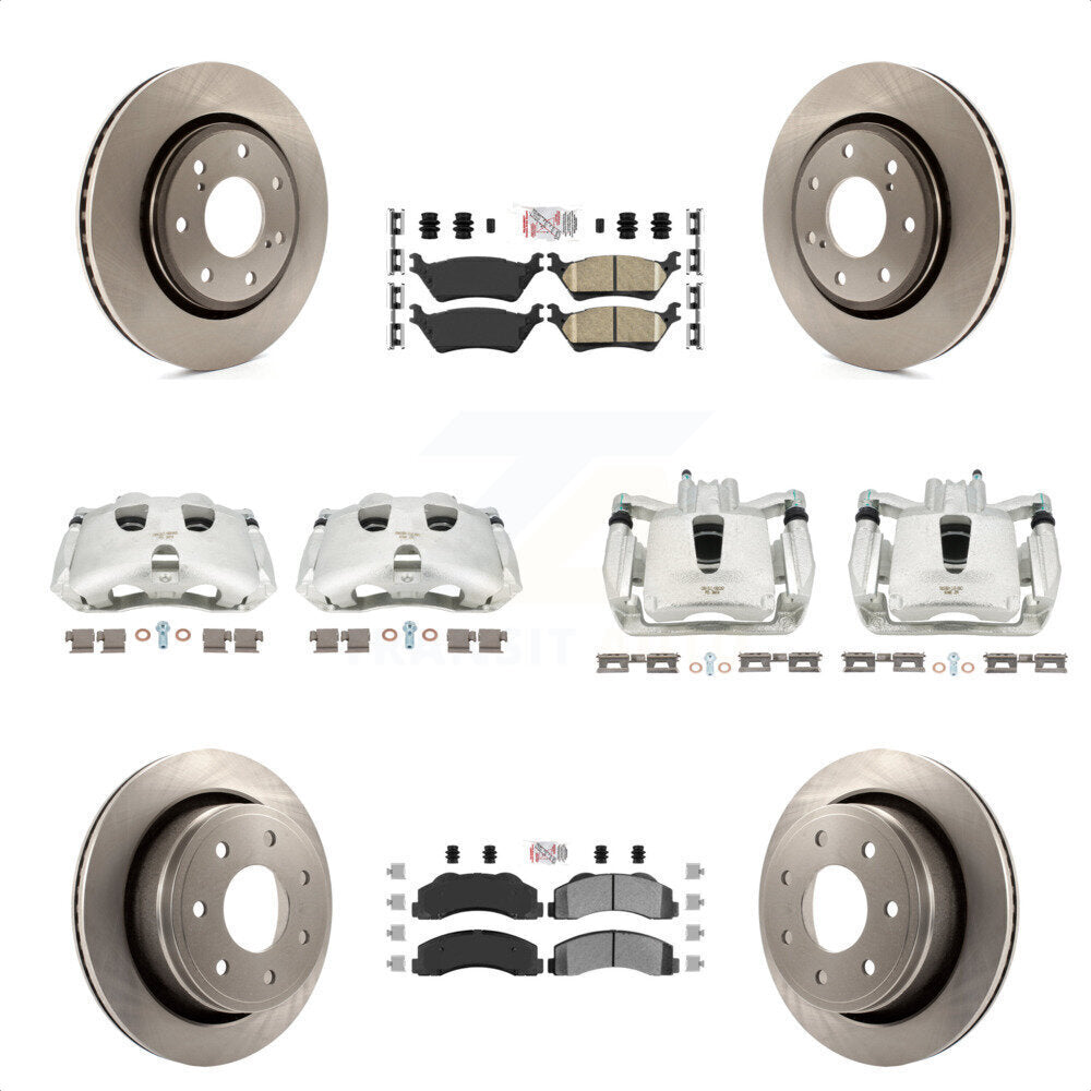 Front Rear Disc Brake Caliper Rotors And PADSMATERIAL Pads Kit (10Pc) For 2012-2014 Ford F-150 With 7 Lug Wheels KC8-101970N by Transit Auto