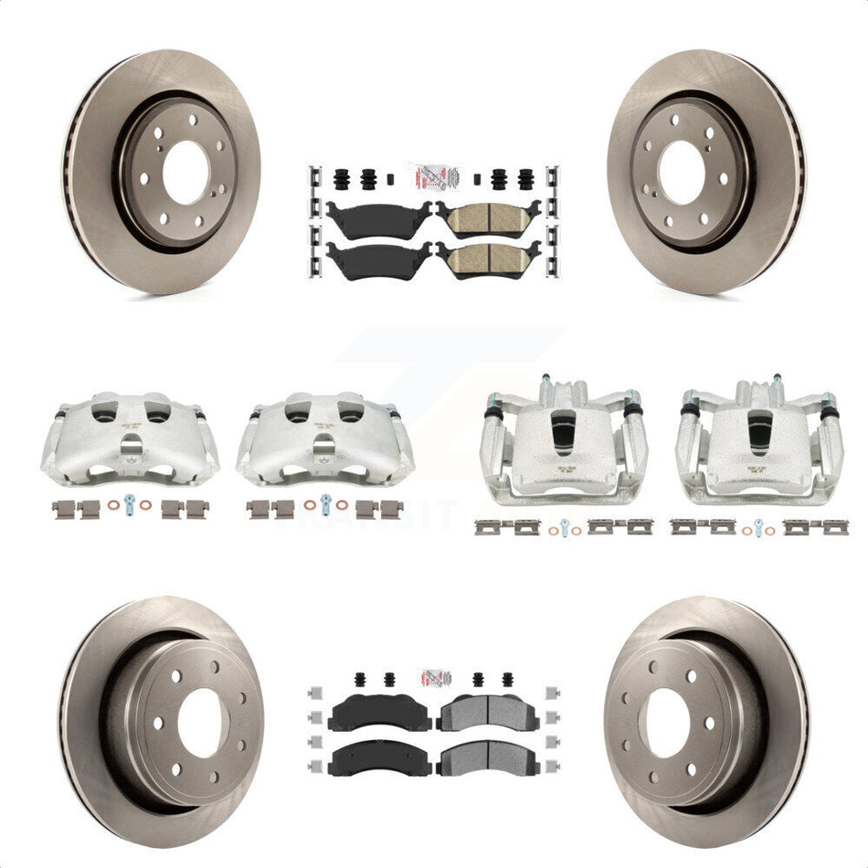 Front Rear Disc Brake Caliper Rotors And PADSMATERIAL Pads Kit (10Pc) For 2012-2014 Ford F-150 With 7 Lug Wheels KC8-101970N by Transit Auto