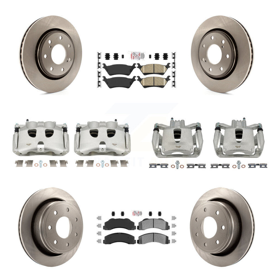 Front Rear Disc Brake Caliper Rotors And PADSMATERIAL Pads Kit (10Pc) For 2012-2014 Ford F-150 With 7 Lug Wheels KC8-101970N