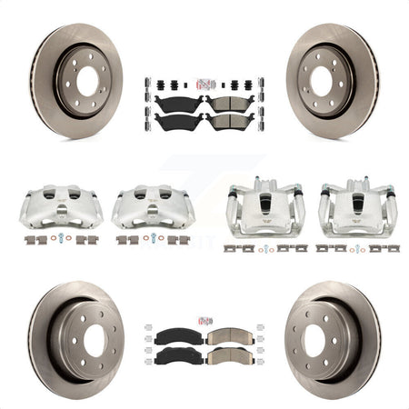 Front Rear Disc Brake Caliper Rotors And PADSMATERIAL Pads Kit (10Pc) For 2012-2014 Ford F-150 With 7 Lug Wheels KC8-101974N by Transit Auto