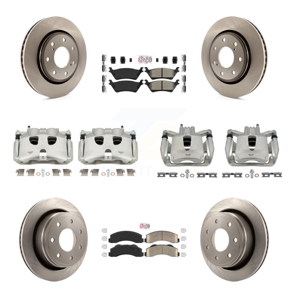 Front Rear Disc Brake Caliper Rotors And PADSMATERIAL Pads Kit (10Pc) For 2012-2014 Ford F-150 With 7 Lug Wheels KC8-101974N