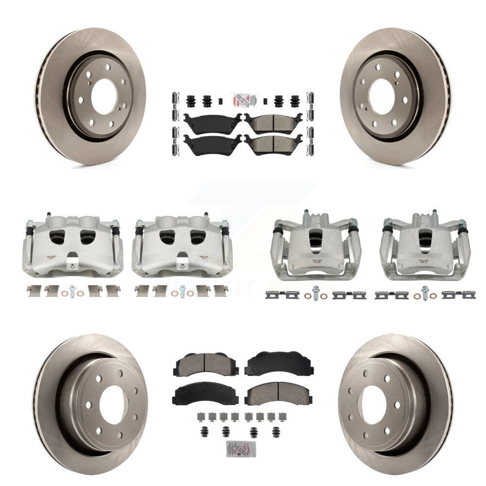 Front Rear Disc Brake Caliper Rotors And Semi-Metallic Pads Kit (10Pc) For 2012-2014 Ford F-150 With 7 Lug Wheels KC8-101975N