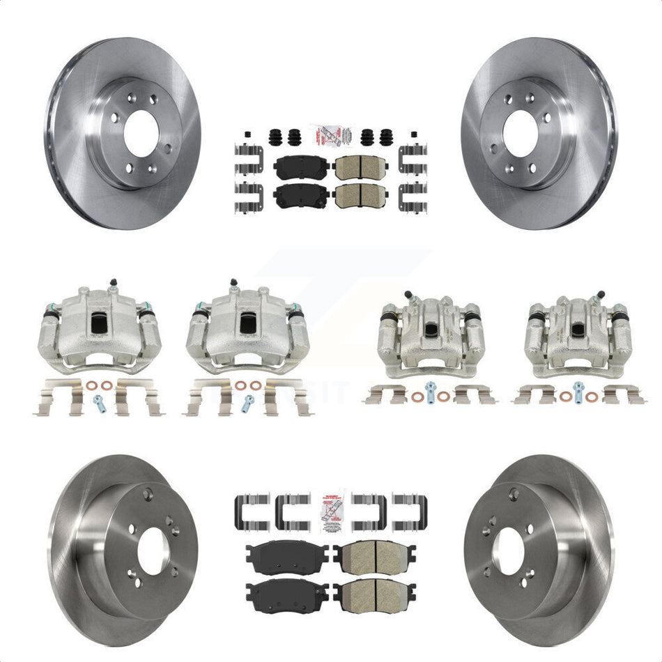 Front Rear Disc Brake Caliper Rotors And PADSMATERIAL Pads Kit (10Pc) For Hyundai Accent Kia Rio Rio5 KC8-102039N by Transit Auto