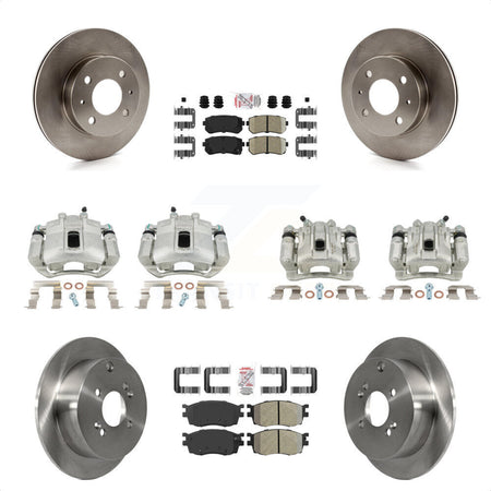 Front Rear Disc Brake Caliper Rotors And PADSMATERIAL Pads Kit (10Pc) For 2006 Hyundai Accent Hatchback KC8-102041N by Transit Auto