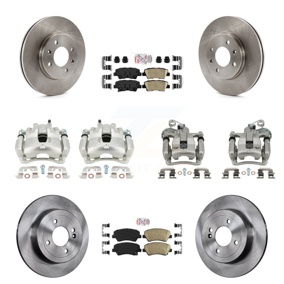 Front Rear Disc Brake Caliper Rotors And Ceramic Pads Kit (10Pc) For 2012-2016 Hyundai Accent KC8-102309N