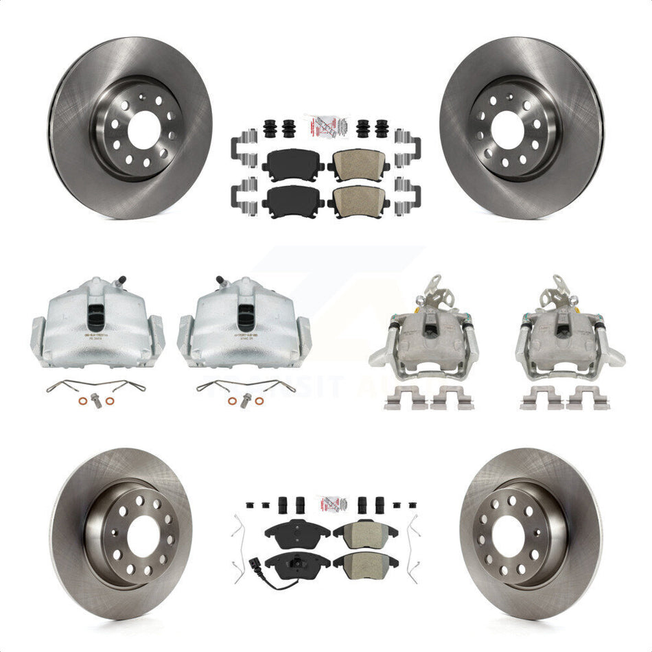 Front Rear Disc Brake Caliper Rotors And PADSMATERIAL Pads Kit (10Pc) For Volkswagen GTI KC8-102381N by Transit Auto