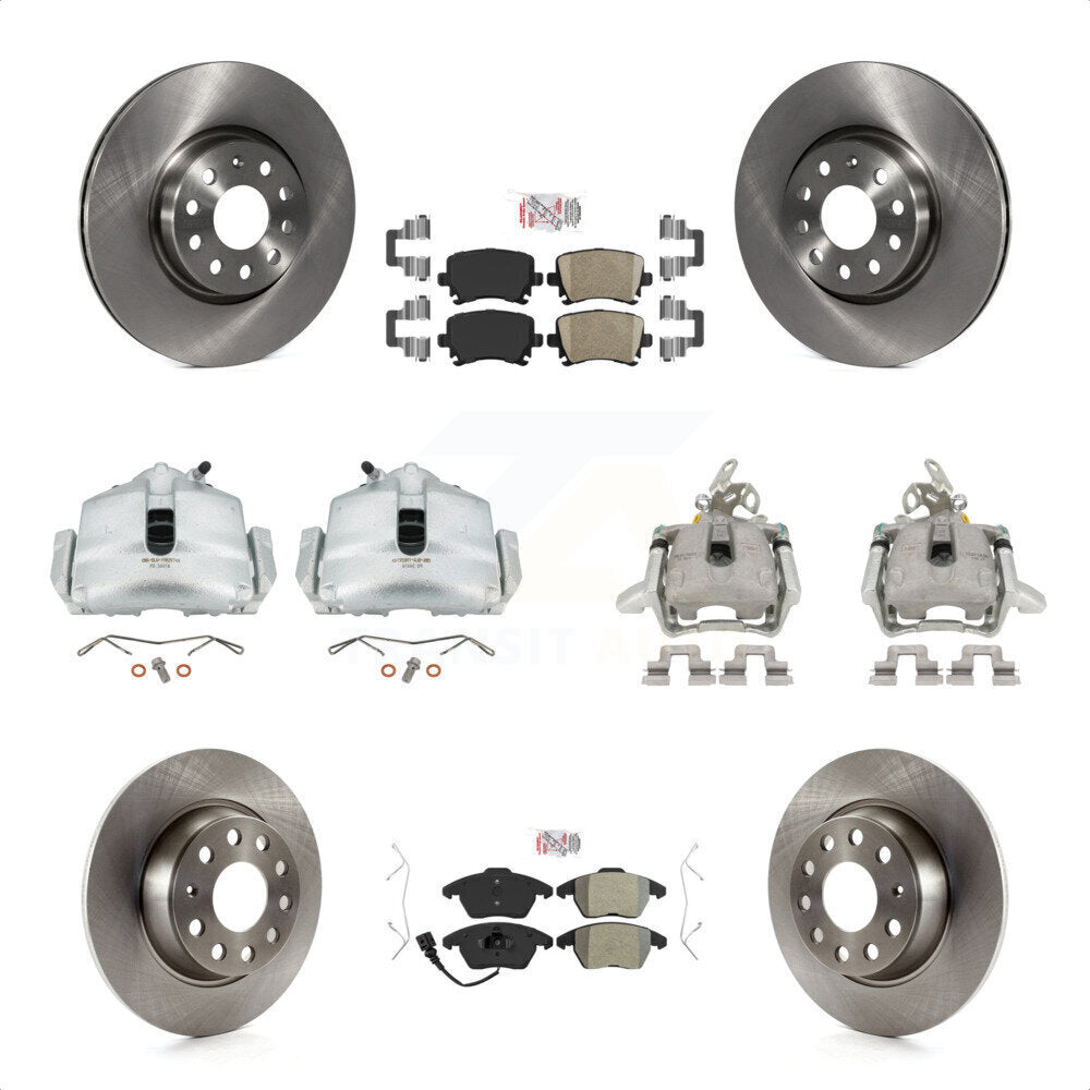 Front Rear Disc Brake Caliper Rotors And PADSMATERIAL Pads Kit (10Pc) For Volkswagen GTI KC8-102382N by Transit Auto