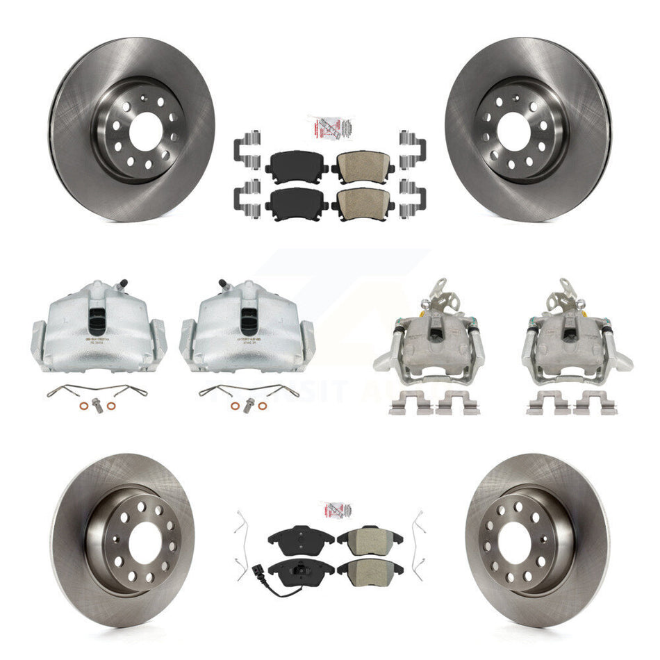 Front Rear Disc Brake Caliper Rotors And PADSMATERIAL Pads Kit (10Pc) For Volkswagen GTI KC8-102382N