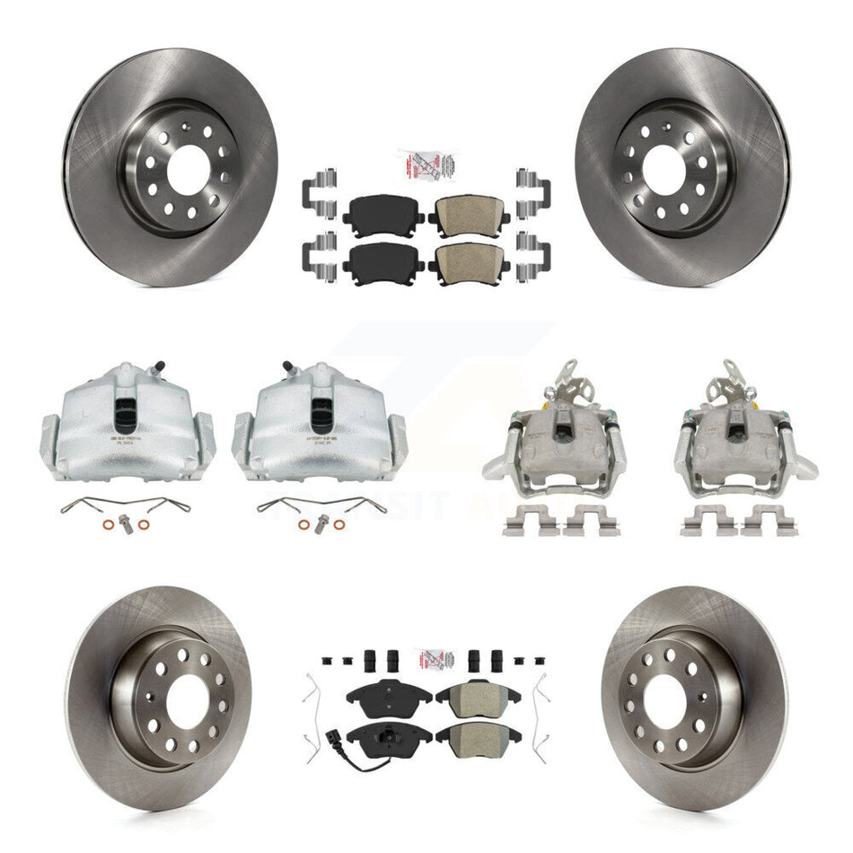Front Rear Disc Brake Caliper Rotors And PADSMATERIAL Pads Kit (10Pc) For Volkswagen GTI KC8-102383N