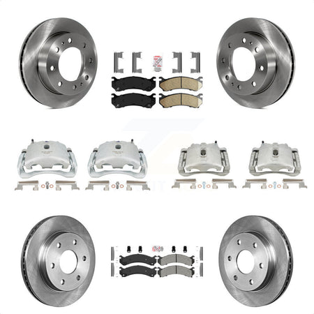 Front Rear Disc Brake Caliper Rotors And PADSMATERIAL Pads Kit (10Pc) For Chevrolet Silverado 2500 HD GMC Sierra Hummer H2 1500 Suburban Yukon XL Avalanche Classic KC8-102453N by Transit Auto