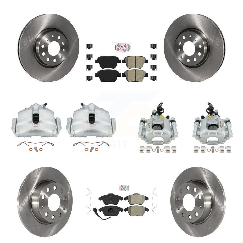 Front Rear Disc Brake Caliper Rotors And Semi-Metallic Pads Kit (10Pc) For Volkswagen Beetle GTI KC8-102707N by Transit Auto