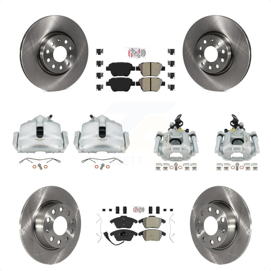 Front Rear Disc Brake Caliper Rotors And Semi-Metallic Pads Kit (10Pc) For Volkswagen Beetle GTI KC8-102708N by Transit Auto