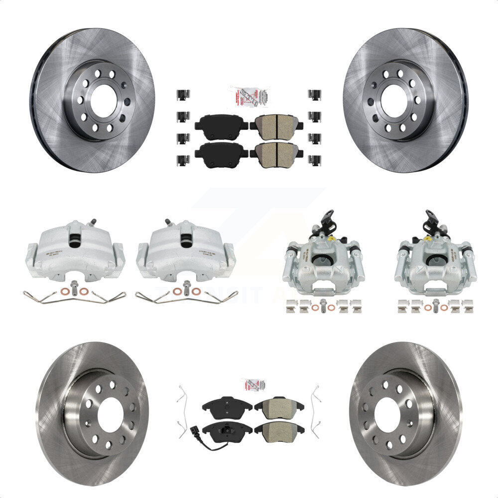 Front Rear Disc Brake Caliper Rotors And Semi-Metallic Pads Kit (10Pc) For 2012 Volkswagen Beetle 2.5L with Naturally Aspirated With 288mm Diameter Rotor KC8-102711N by Transit Auto