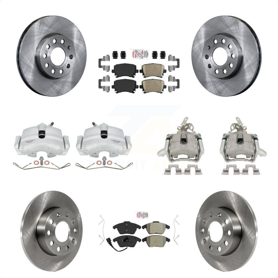 Front Rear Disc Brake Caliper Rotors And PADSMATERIAL Pads Kit (10Pc) For 2006-2009 Volkswagen Rabbit KC8-102715N by Transit Auto