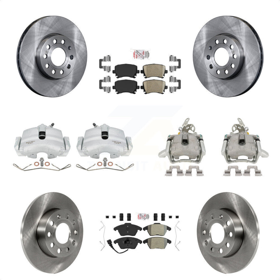 Front Rear Disc Brake Caliper Rotors And PADSMATERIAL Pads Kit (10Pc) For 2006-2009 Volkswagen Rabbit KC8-102718N by Transit Auto