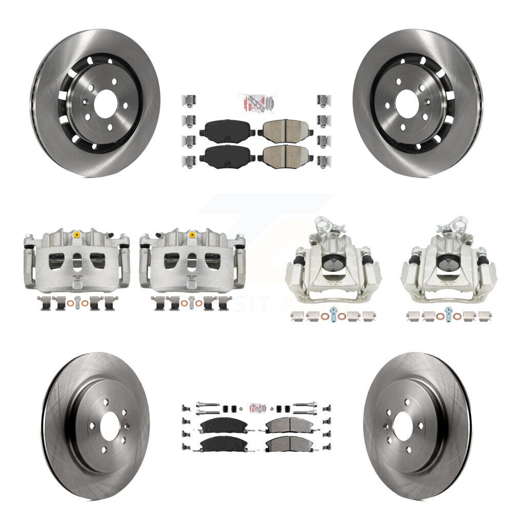 Front Rear Disc Brake Caliper Rotors And Ameribrakes Pad Kit (10Pc) For 2016 Lincoln MKS KC8-102811N
