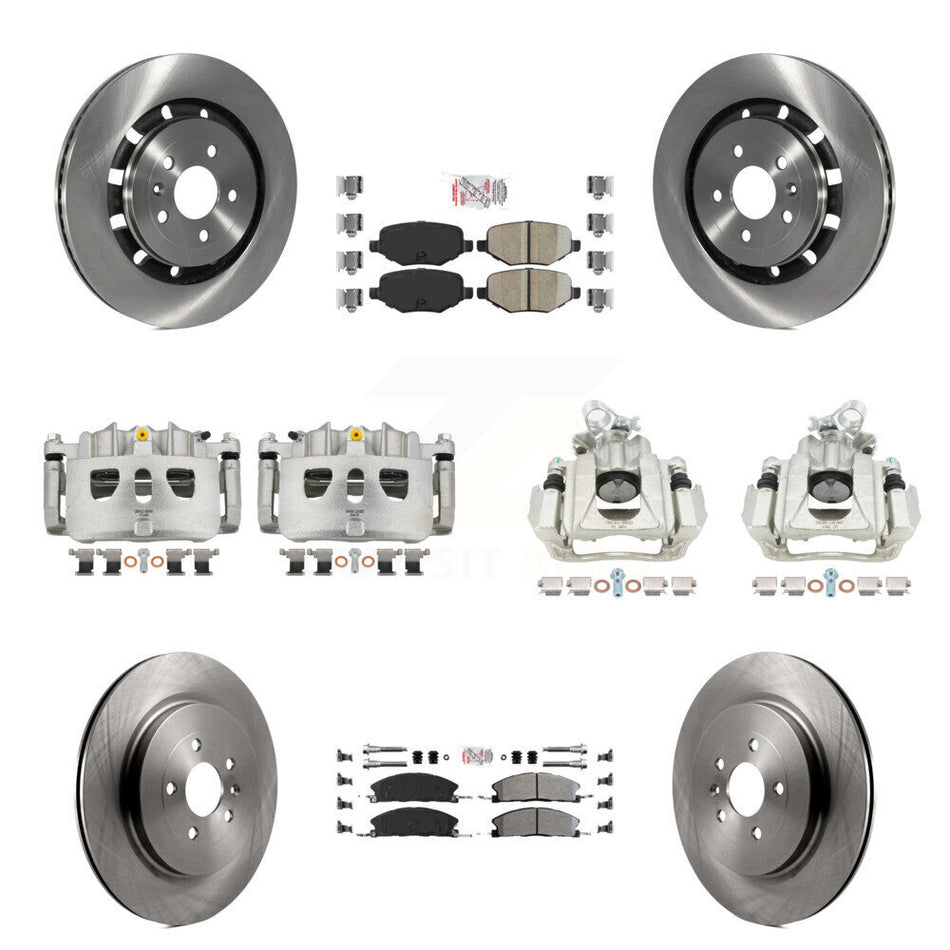 Front Rear Disc Brake Caliper Rotors And Ameribrakes Pad Kit (10Pc) For 2016 Lincoln MKS KC8-102811N