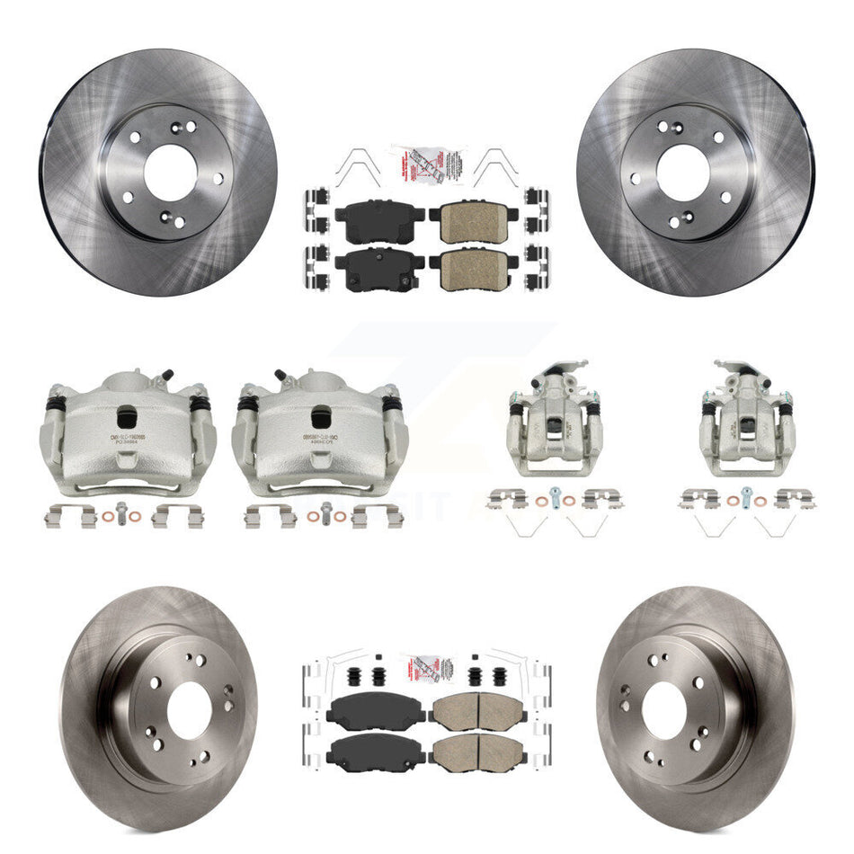 Front Rear Disc Brake Caliper Rotor Ceramic Pad Kit (10Pc) For Honda Accord LX with 2.4L KC8-103046N